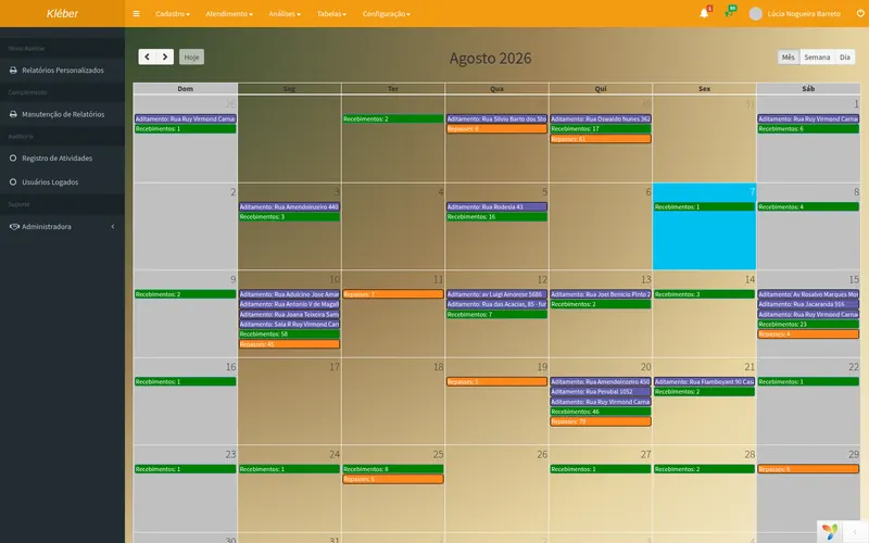Calendário consolidado do CRM