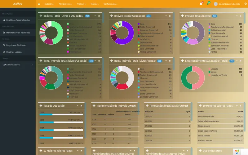 Painel TinyBI com indicadores de carteira e financeiro