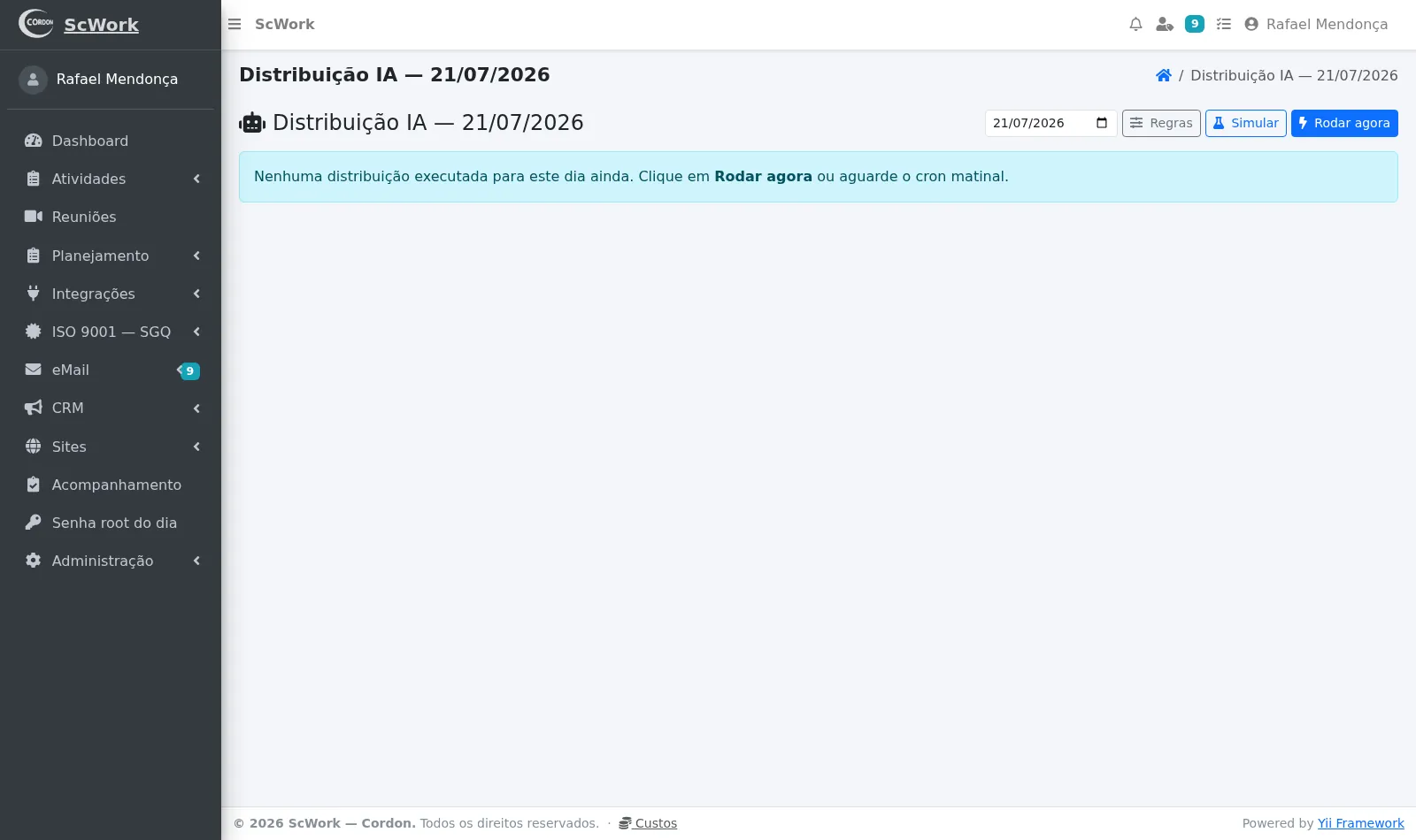 Resultado do planejamento automático do dia