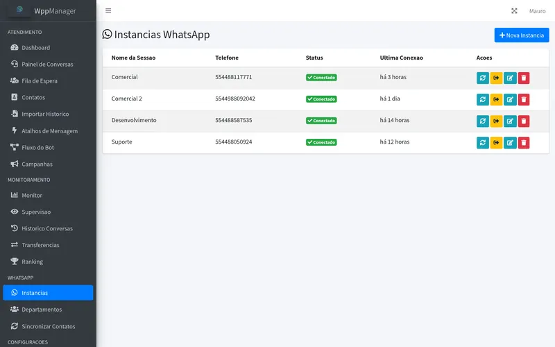 Instâncias de WhatsApp conectadas